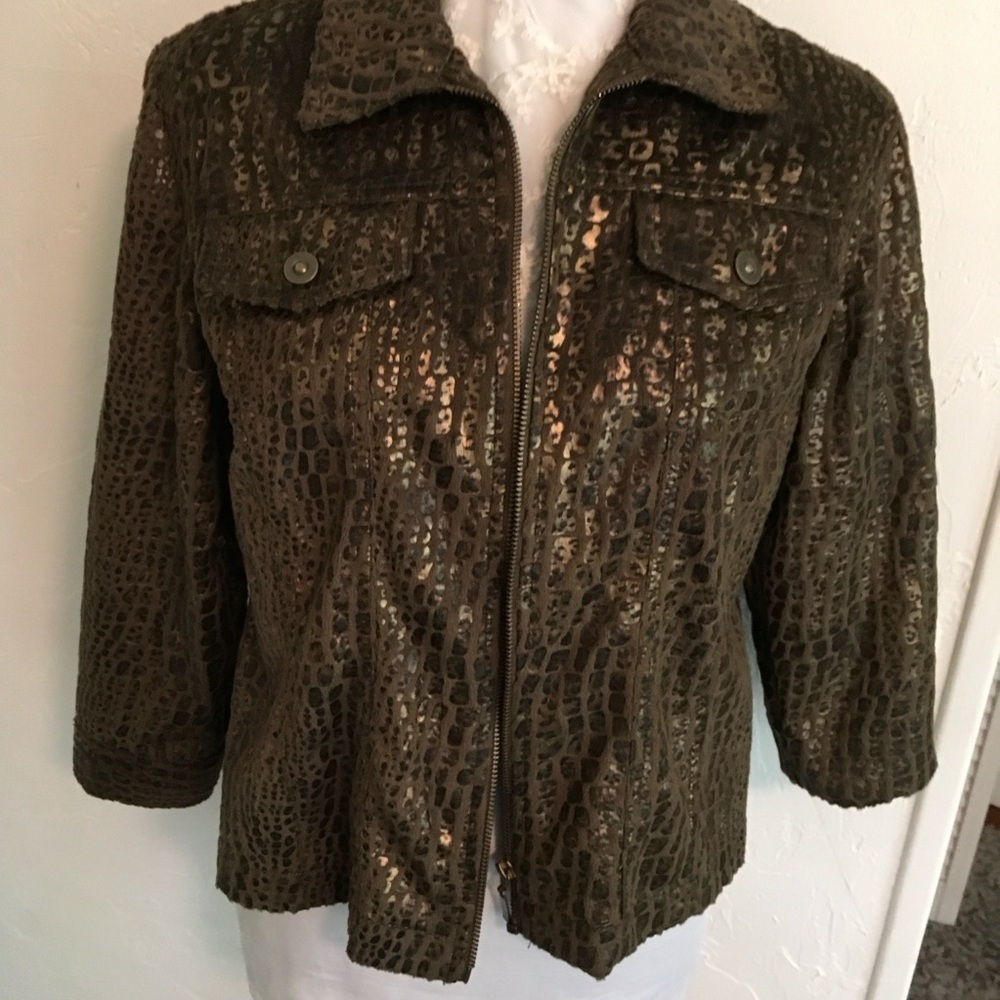 Ruby Rd. Metallic Leopard Print Jacket Full Zip 3… - image 1